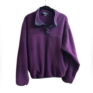 Vintage 80s Lands End Snap T Fleece Sweater Purple Blue Retro Size Small
